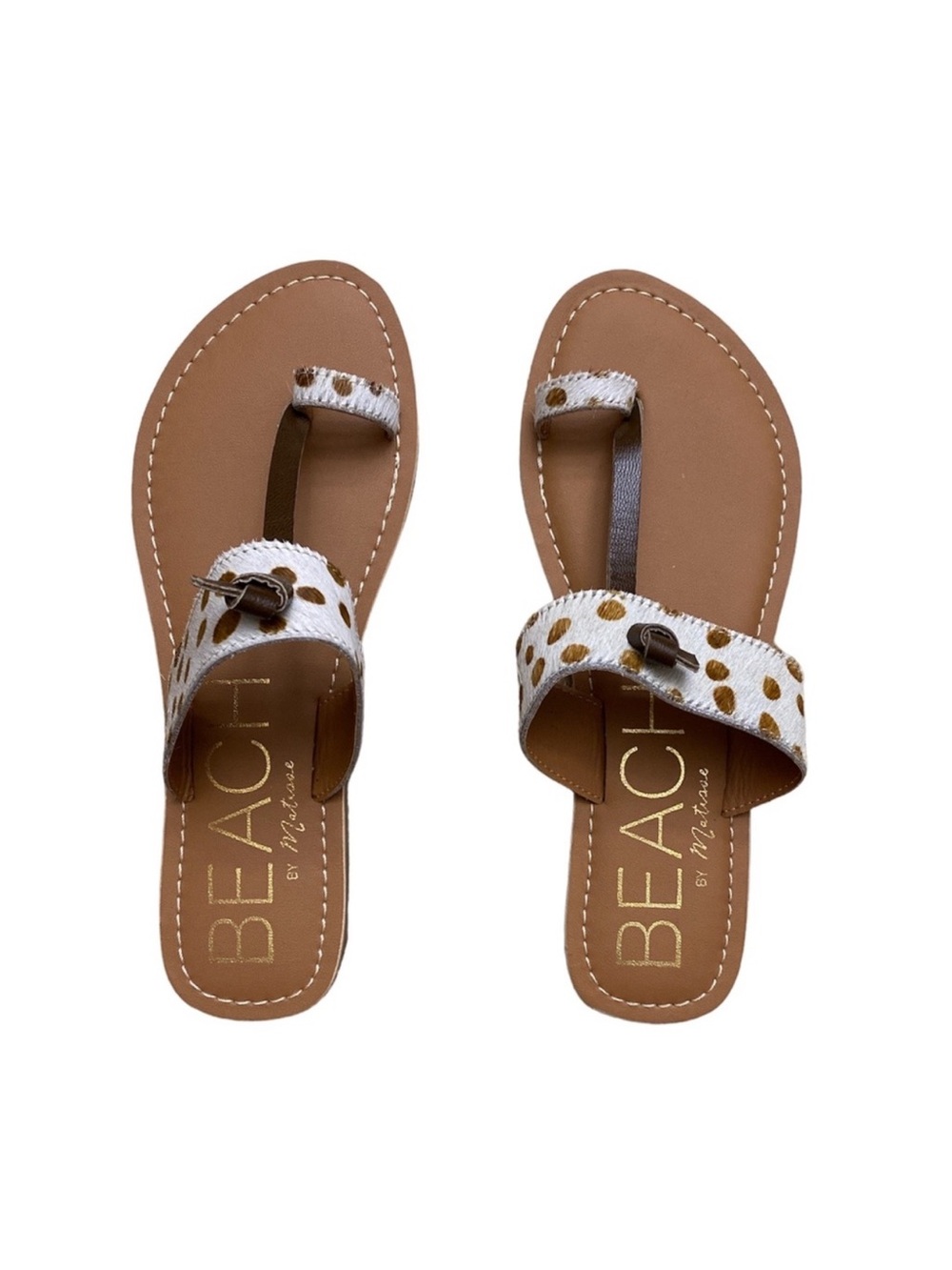 Beach by Matisse Offshore Brown Spot Cow-Hair Toe-Ring Sandals Size 7